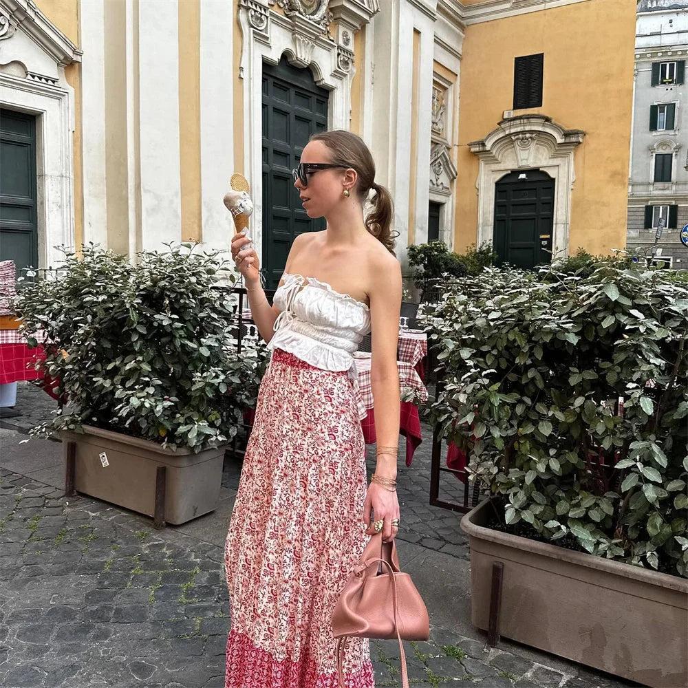 Women's Casual Loose V-Neck Long Sleeve Floral Printed Shirt and Printed Half Skirt Set Stylish Summer Outfit for Office and Leisure