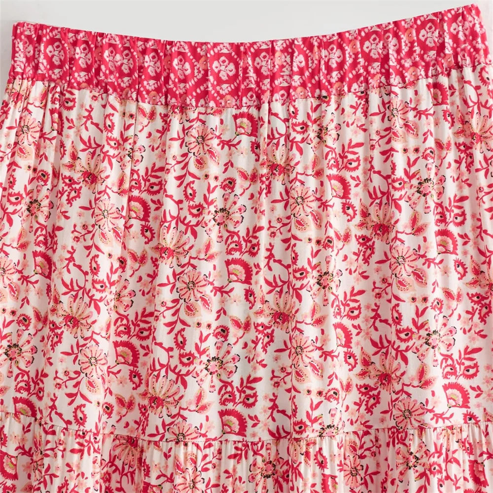 Women's Casual Loose V-Neck Long Sleeve Floral Printed Shirt and Printed Half Skirt Set Stylish Summer Outfit for Office and Leisure