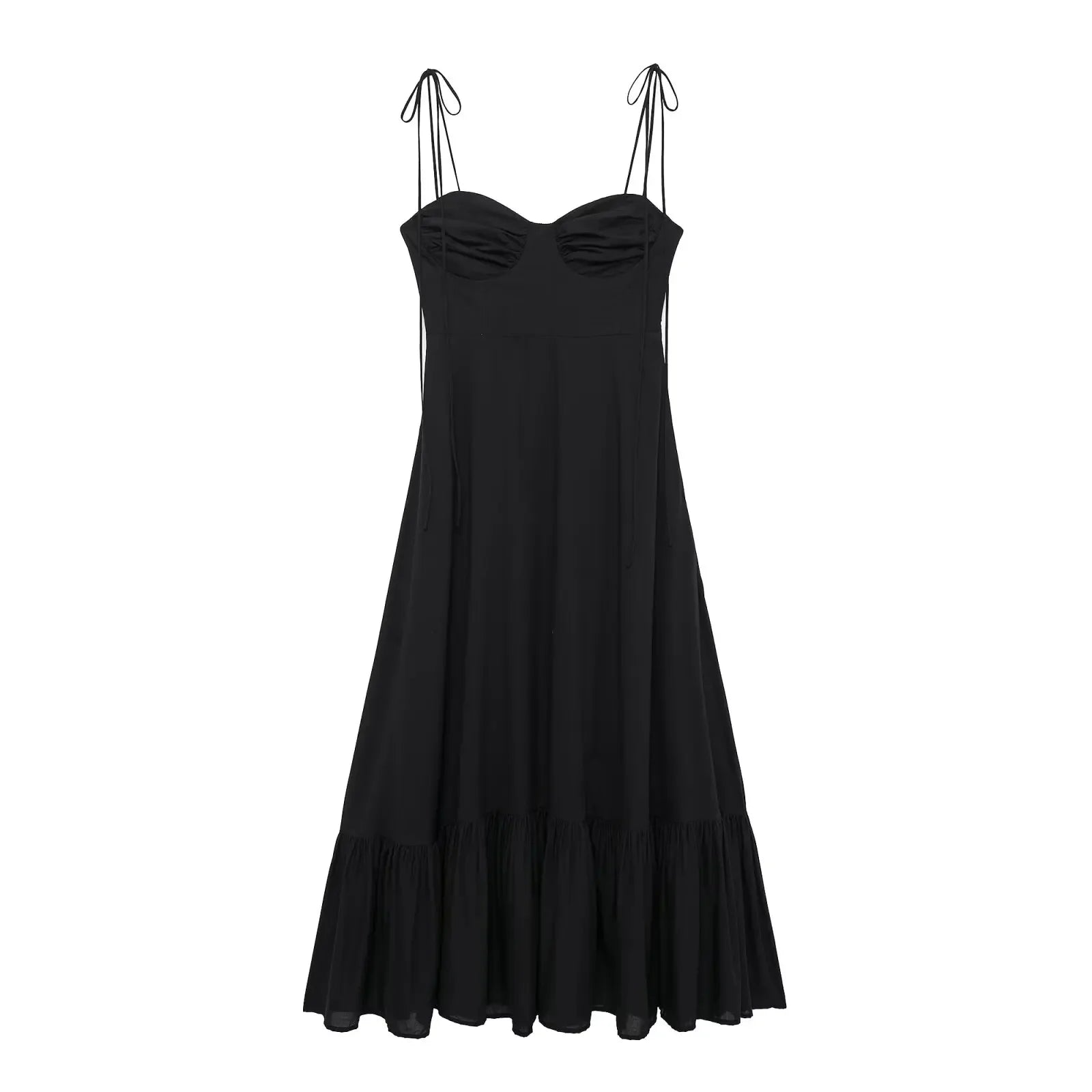 Elegant Summer Long Dress for Women with Spaghetti Straps Backless Lace-Up Detail and Pleats Perfect for Beach and Casual Wear