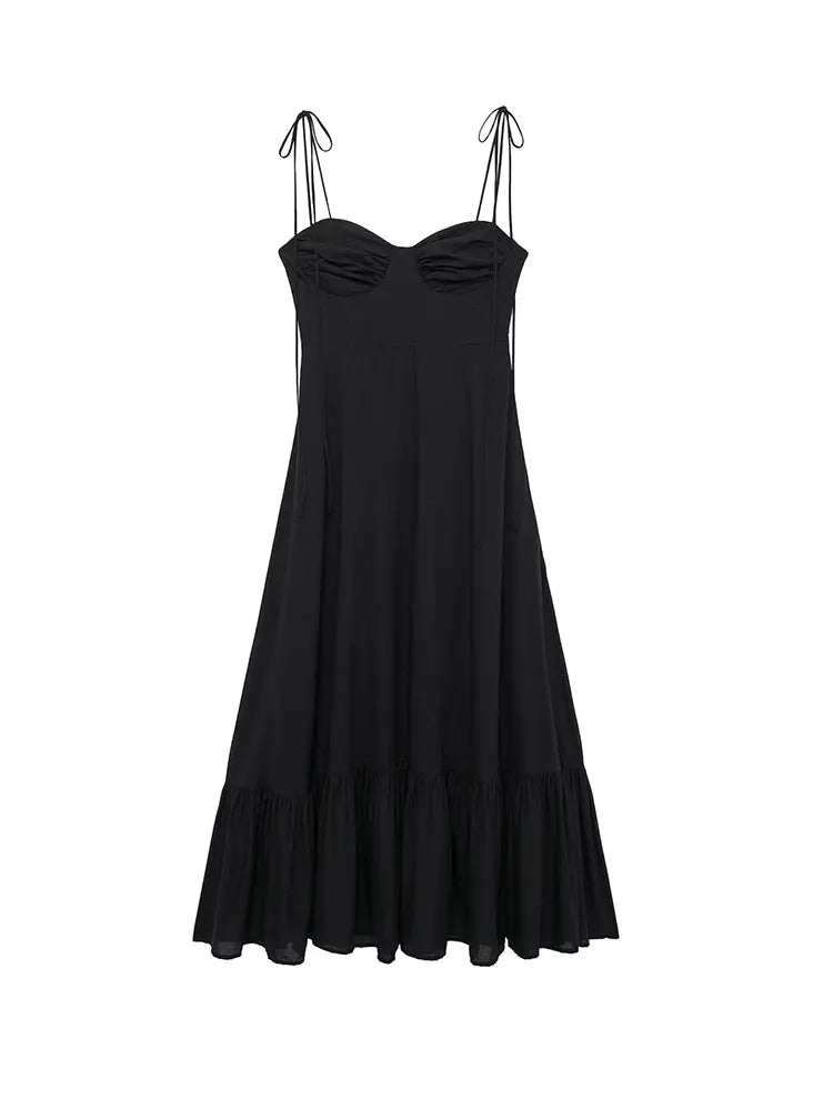 Elegant Summer Long Dress for Women with Spaghetti Straps Backless Lace-Up Detail and Pleats Perfect for Beach and Casual Wear