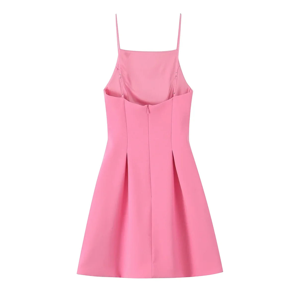 Elegant Ladies Pink Spaghetti Strap Dress with Slim Fit and A-Line Silhouette for Summer Parties and Casual Wear