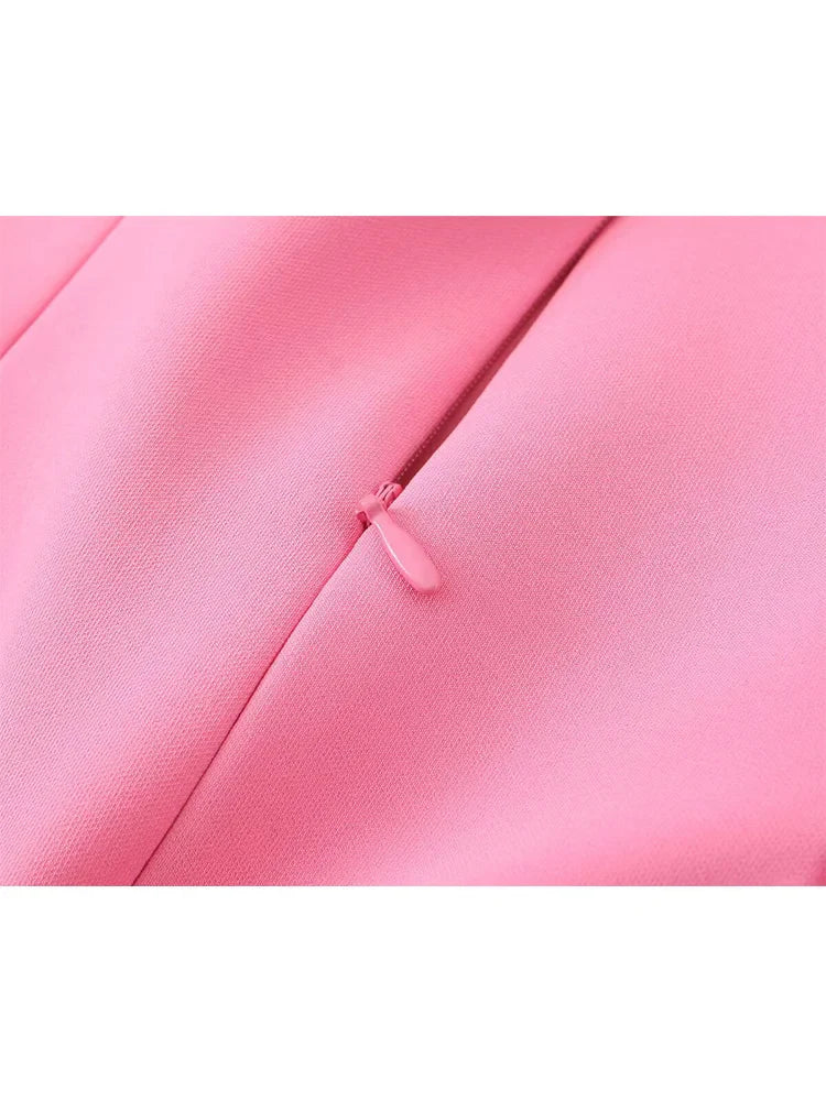 Elegant Ladies Pink Spaghetti Strap Dress with Slim Fit and A-Line Silhouette for Summer Parties and Casual Wear