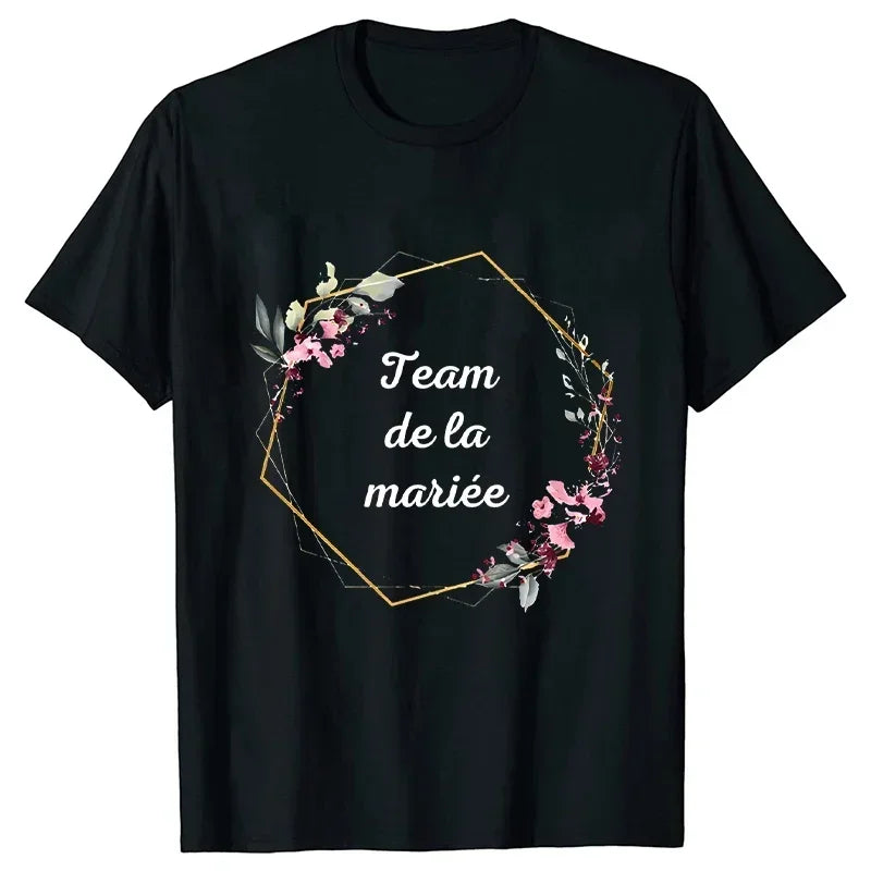 Bridal Wedding Tees French EVJF Future Team Bride Tops Bachelorette Hen Party T-Shirt with Floral Graphic for Bridesmaids and Women
