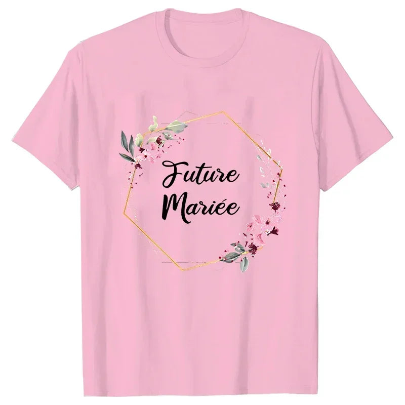 Bridal Wedding Tees French EVJF Future Team Bride Tops Bachelorette Hen Party T-Shirt with Floral Graphic for Bridesmaids and Women