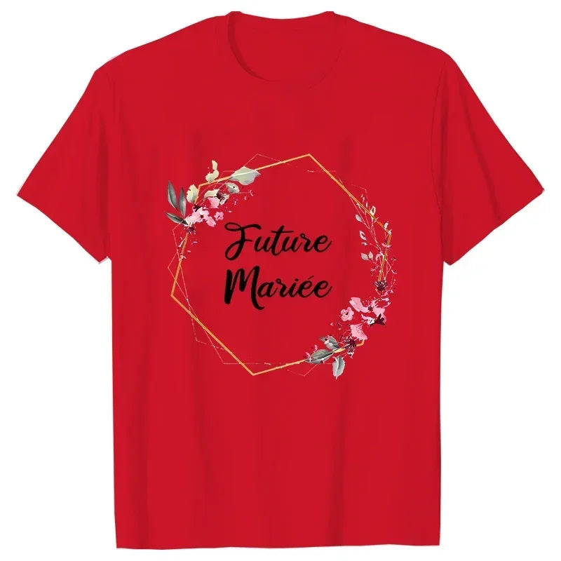 Bridal Wedding Tees French EVJF Future Team Bride Tops Bachelorette Hen Party T-Shirt with Floral Graphic for Bridesmaids and Women