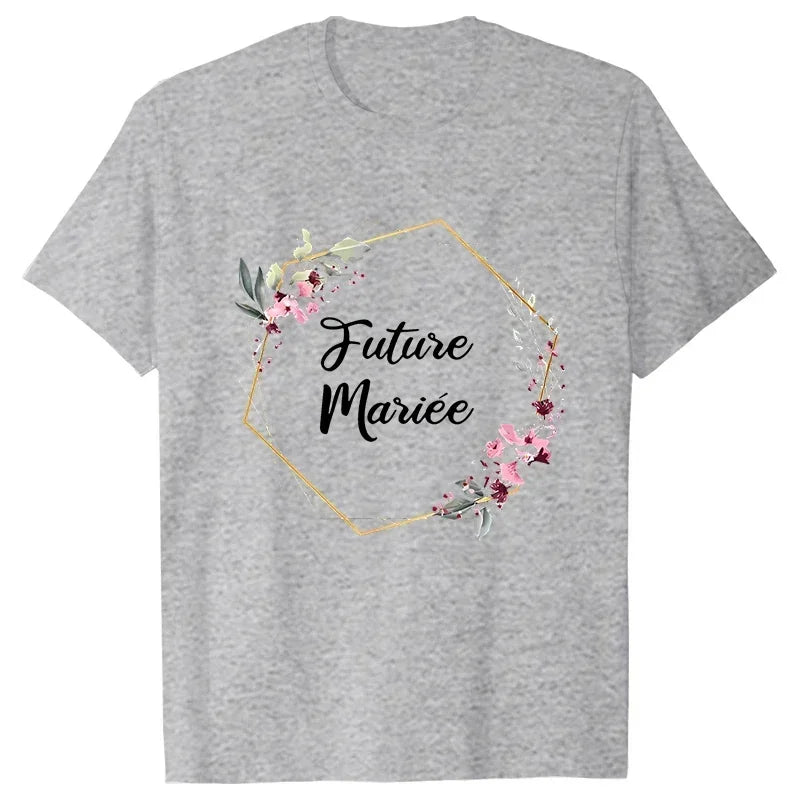 Bridal Wedding Tees French EVJF Future Team Bride Tops Bachelorette Hen Party T-Shirt with Floral Graphic for Bridesmaids and Women
