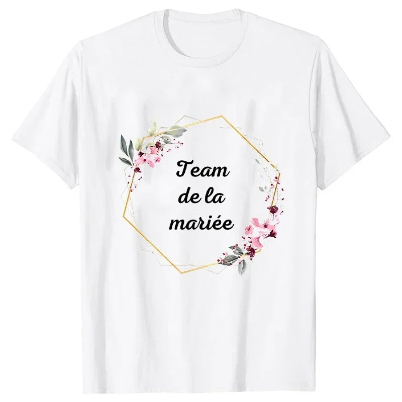 Bridal Wedding Tees French EVJF Future Team Bride Tops Bachelorette Hen Party T-Shirt with Floral Graphic for Bridesmaids and Women