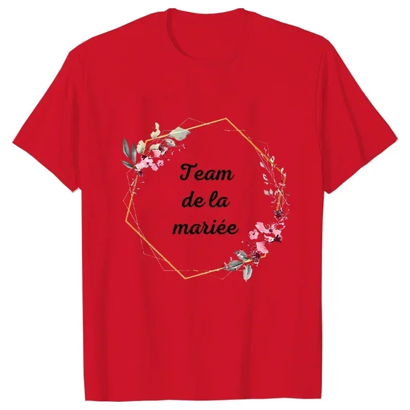 Bridal Wedding Tees French EVJF Future Team Bride Tops Bachelorette Hen Party T-Shirt with Floral Graphic for Bridesmaids and Women