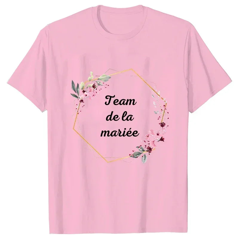 Bridal Wedding Tees French EVJF Future Team Bride Tops Bachelorette Hen Party T-Shirt with Floral Graphic for Bridesmaids and Women