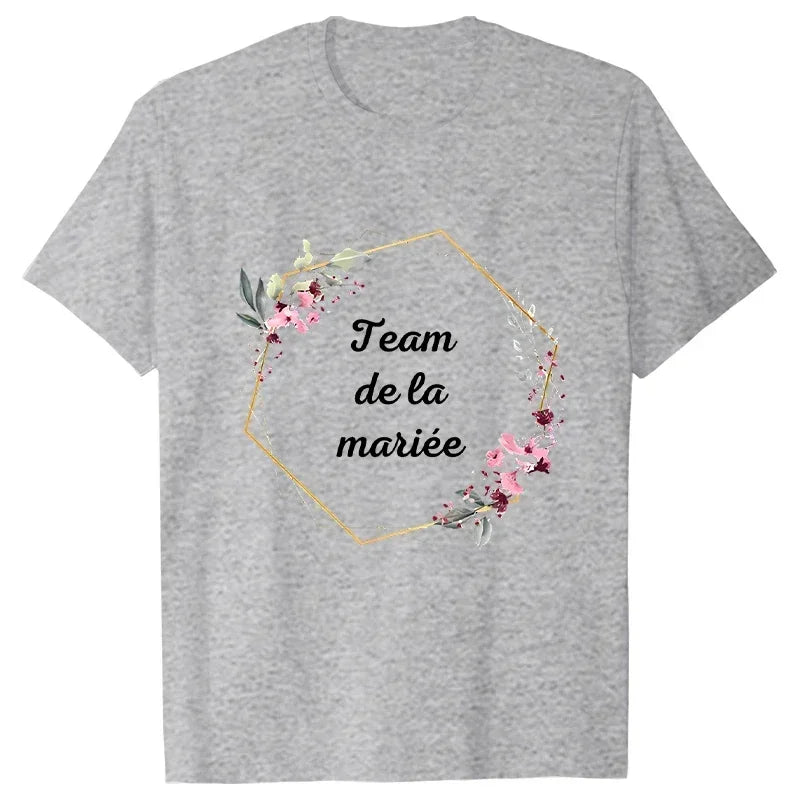 Bridal Wedding Tees French EVJF Future Team Bride Tops Bachelorette Hen Party T-Shirt with Floral Graphic for Bridesmaids and Women