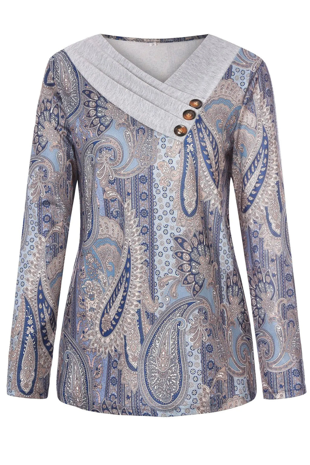 Women's Scarf Collar Long Sleeve Casual Fitted V Neck Top with Elegant Design Sense