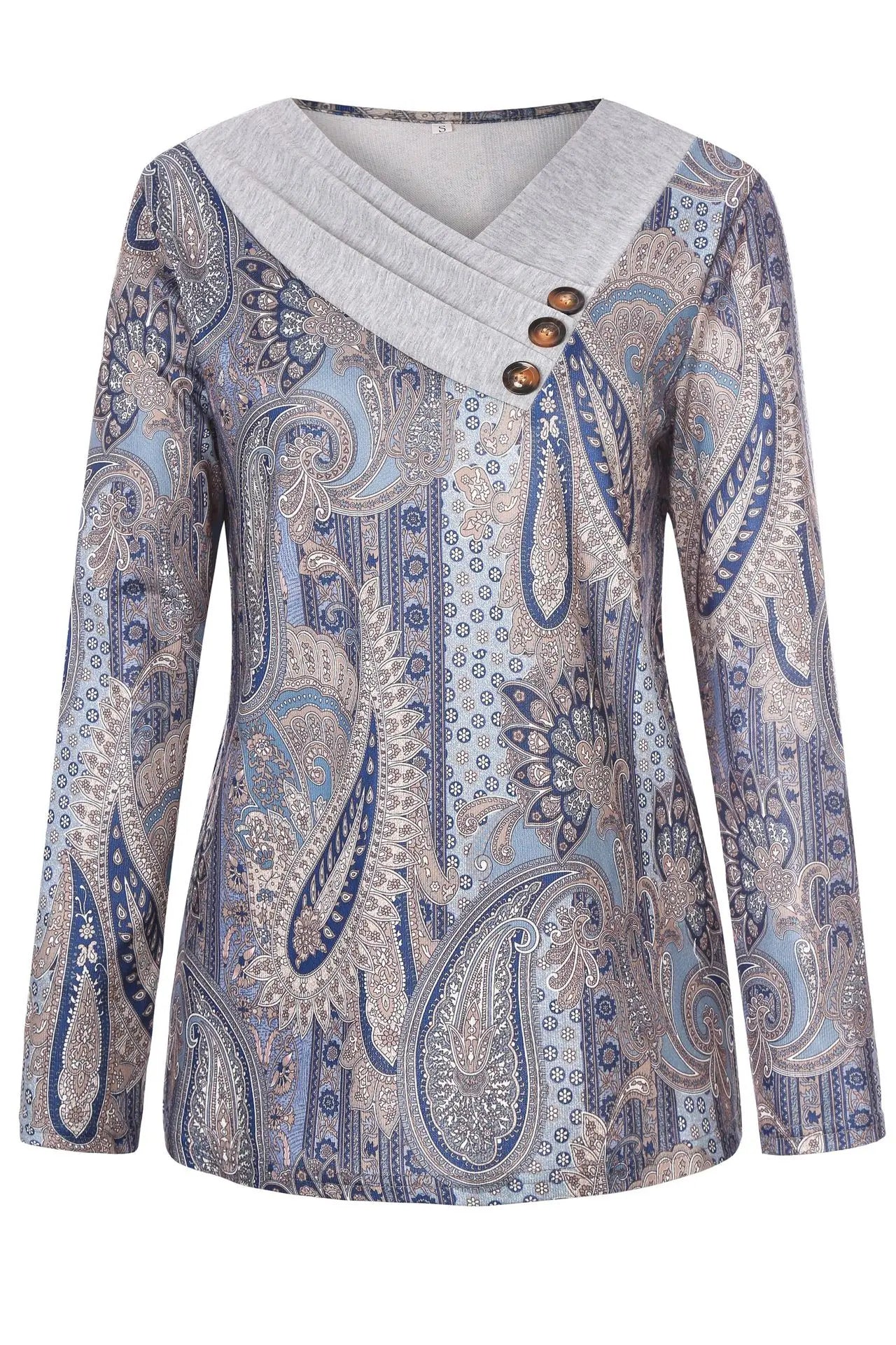 Women's Scarf Collar Long Sleeve Casual Fitted V Neck Top with Elegant Design Sense