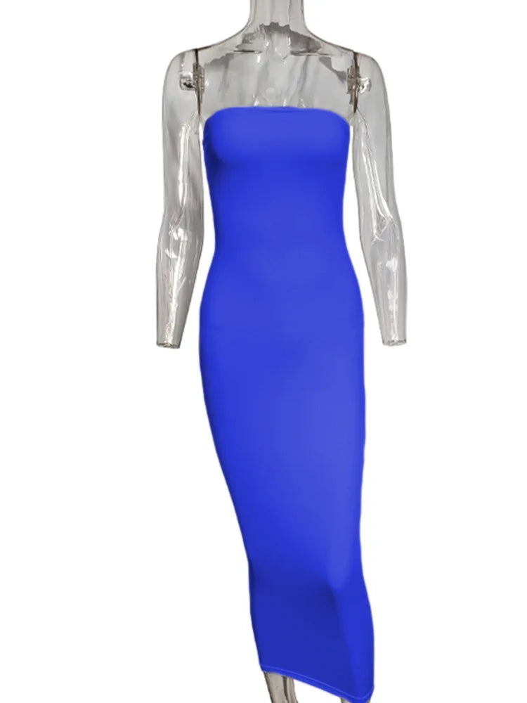Elegant Spring Summer Women's Sleeveless Long Beach Dress with Solid Color and Chest Wrap Design