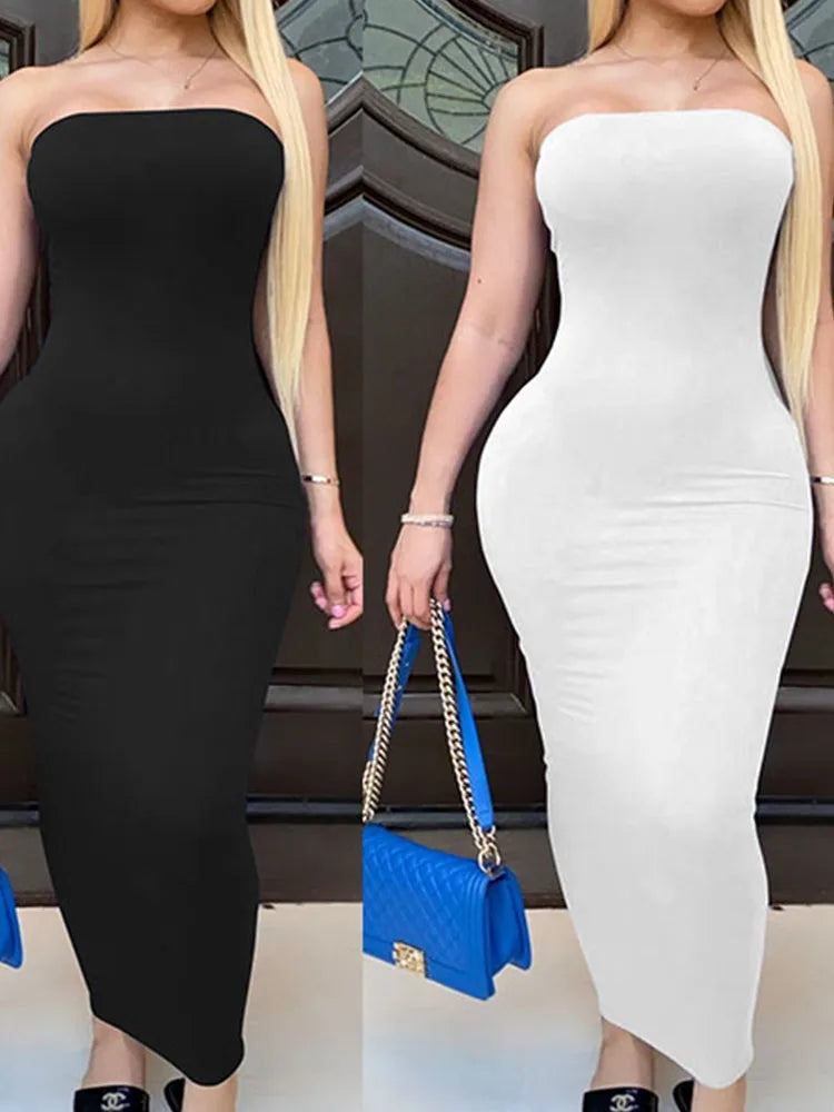 Elegant Spring Summer Women's Sleeveless Long Beach Dress with Solid Color and Chest Wrap Design