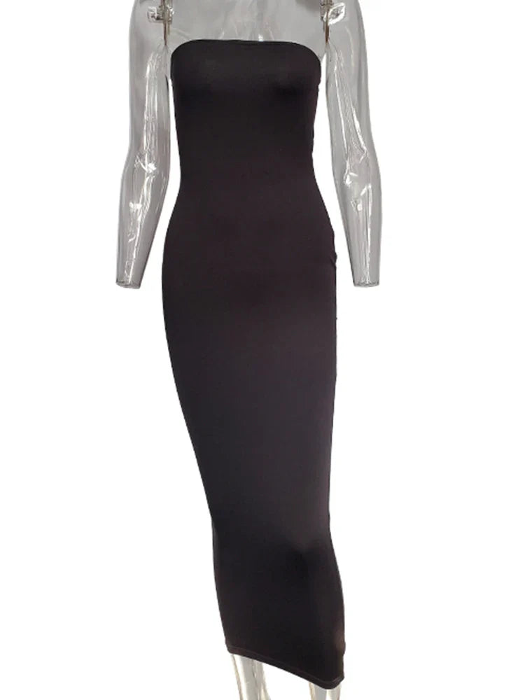 Elegant Spring Summer Women's Sleeveless Long Beach Dress with Solid Color and Chest Wrap Design