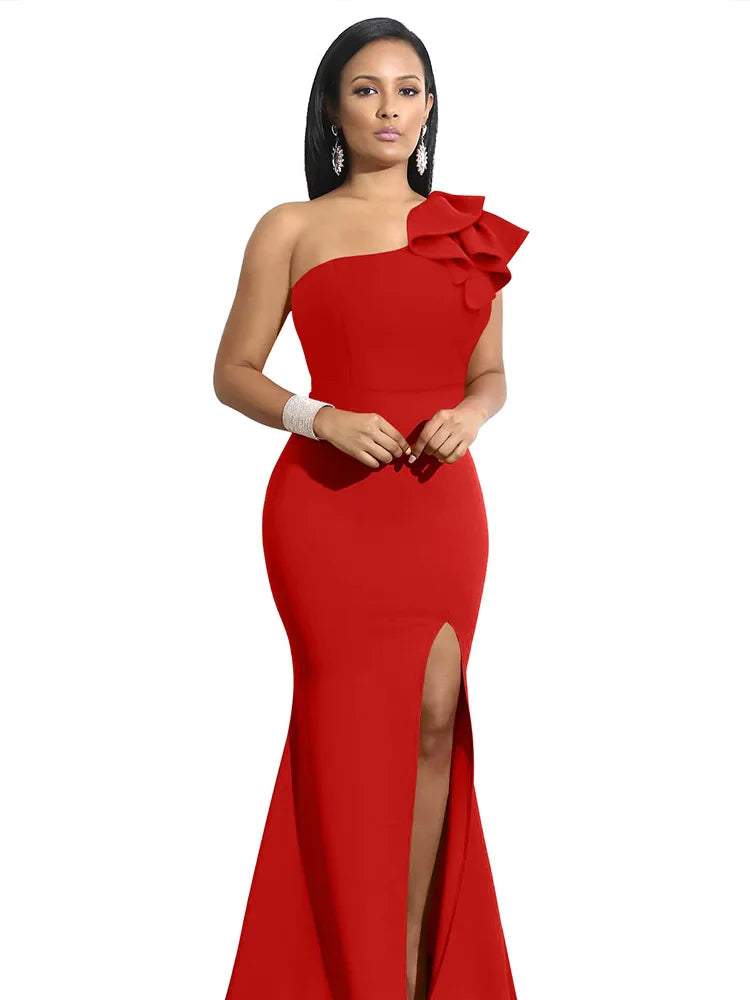 Chic Summer One Shoulder Split Dress with Sleeveless Design and Sloping Shoulders