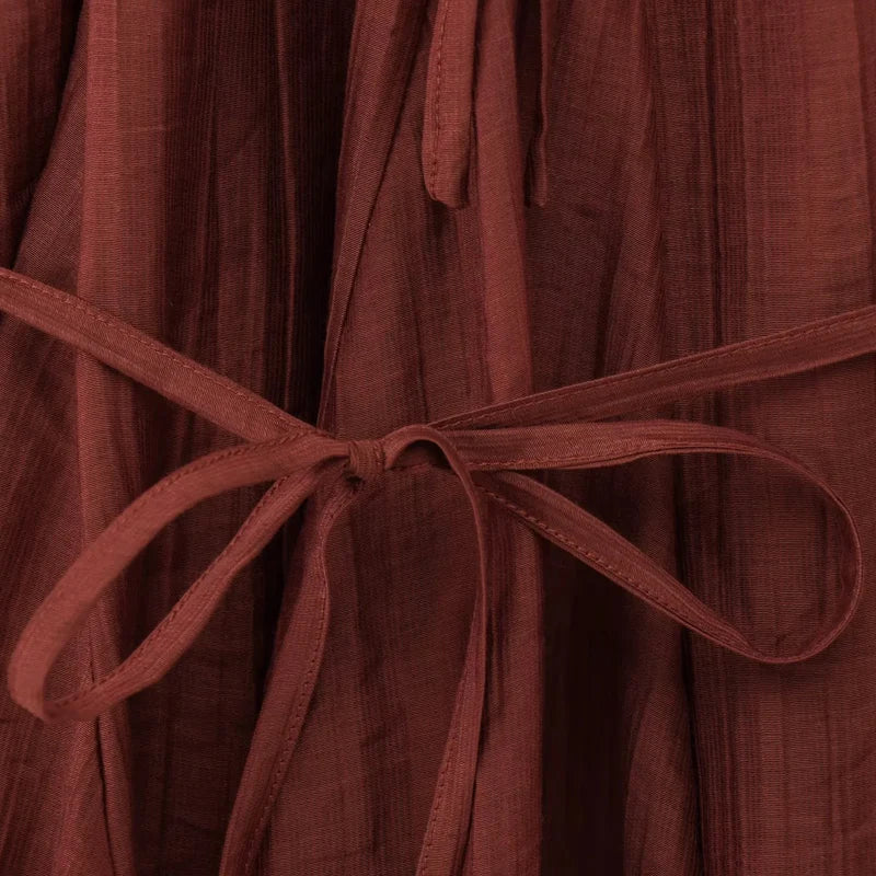 Elegant Ruffle Long Sleeve Mini Dress with Tie Waist and Pleated Details for Summer Party and Casual Wear