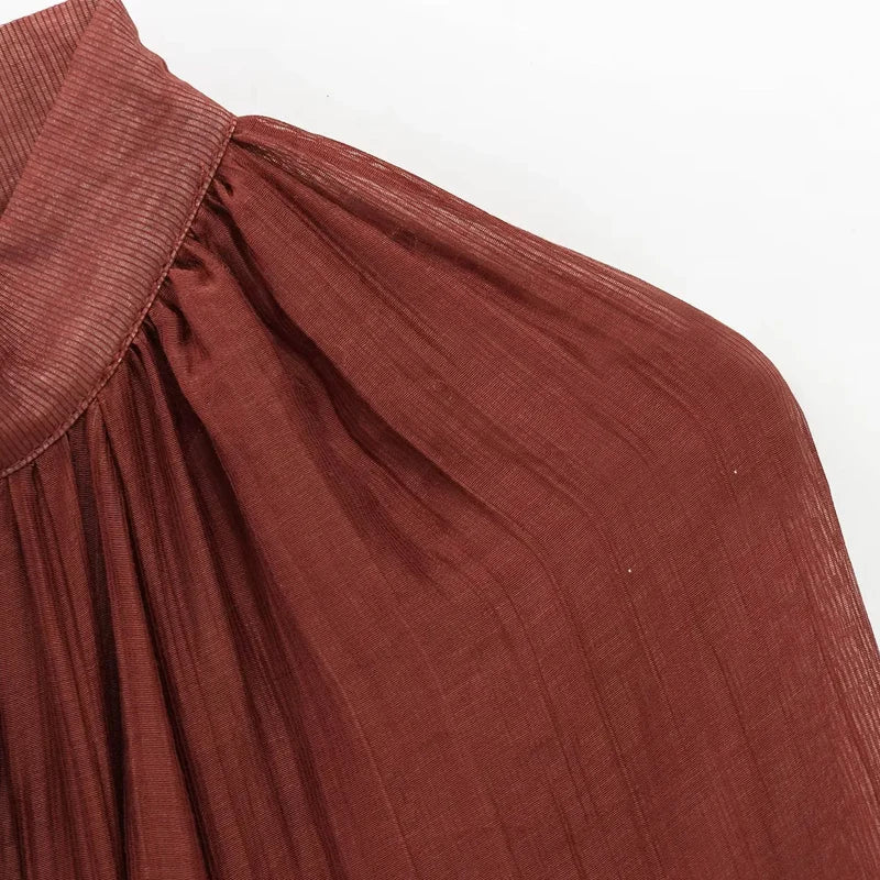 Elegant Ruffle Long Sleeve Mini Dress with Tie Waist and Pleated Details for Summer Party and Casual Wear