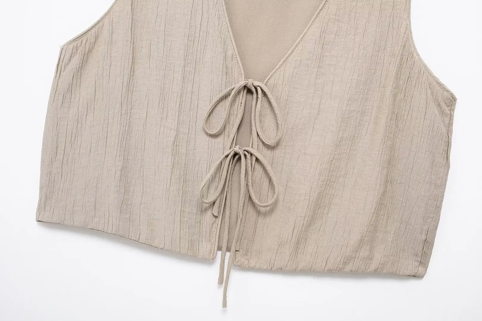 Women's Brown V-Neck Sleeveless Lace-Up Cardigan Slim Vest and A-Line Casual Loose Skirt Two-Piece Set for Summer Holiday