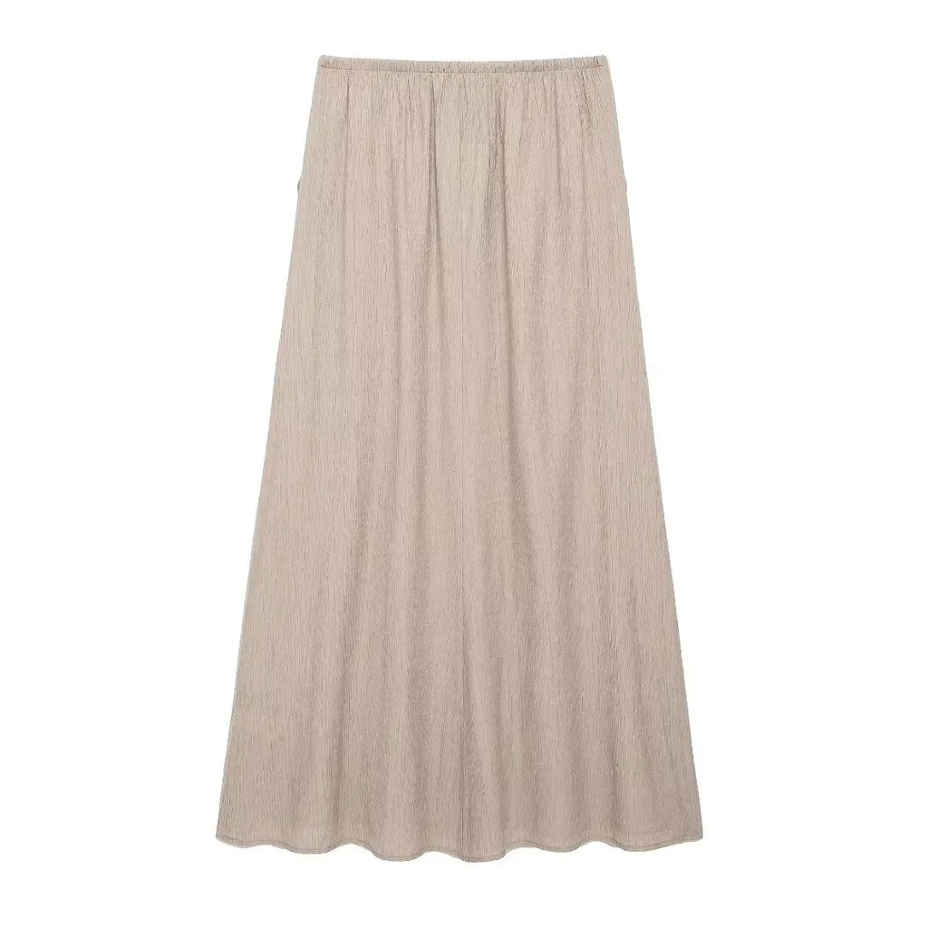 Women's Brown V-Neck Sleeveless Lace-Up Cardigan Slim Vest and A-Line Casual Loose Skirt Two-Piece Set for Summer Holiday