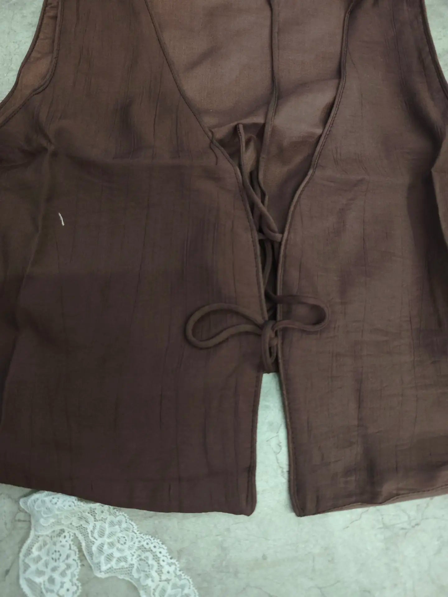 Women's Brown V-Neck Sleeveless Lace-Up Cardigan Slim Vest and A-Line Casual Loose Skirt Two-Piece Set for Summer Holiday