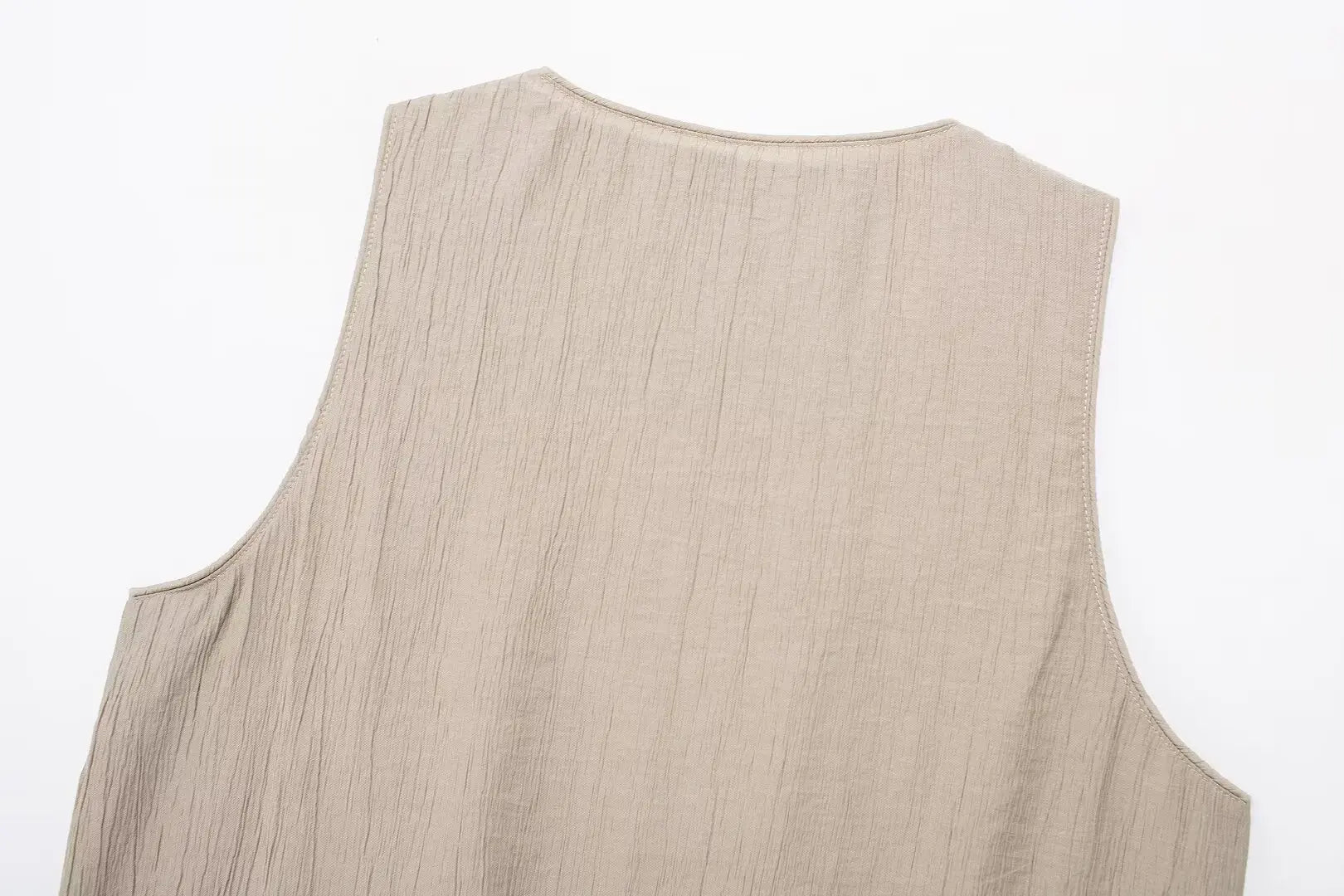 Women's Brown V-Neck Sleeveless Lace-Up Cardigan Slim Vest and A-Line Casual Loose Skirt Two-Piece Set for Summer Holiday