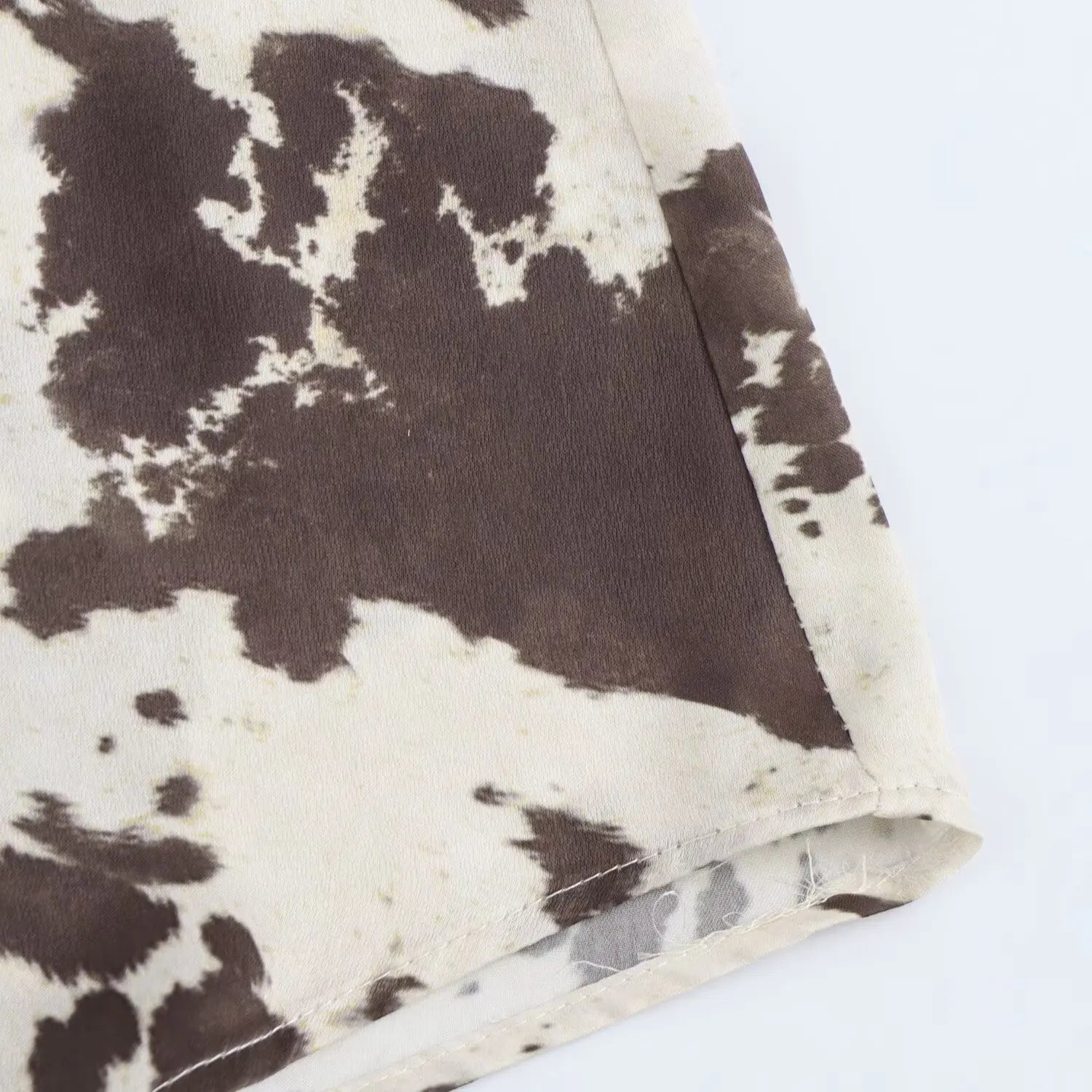 Brown Printed Casual Shirt and High Waist Drawstring Belt Satin Midi Skirt Matching Set for Women Spring Fashion Skirts Suit