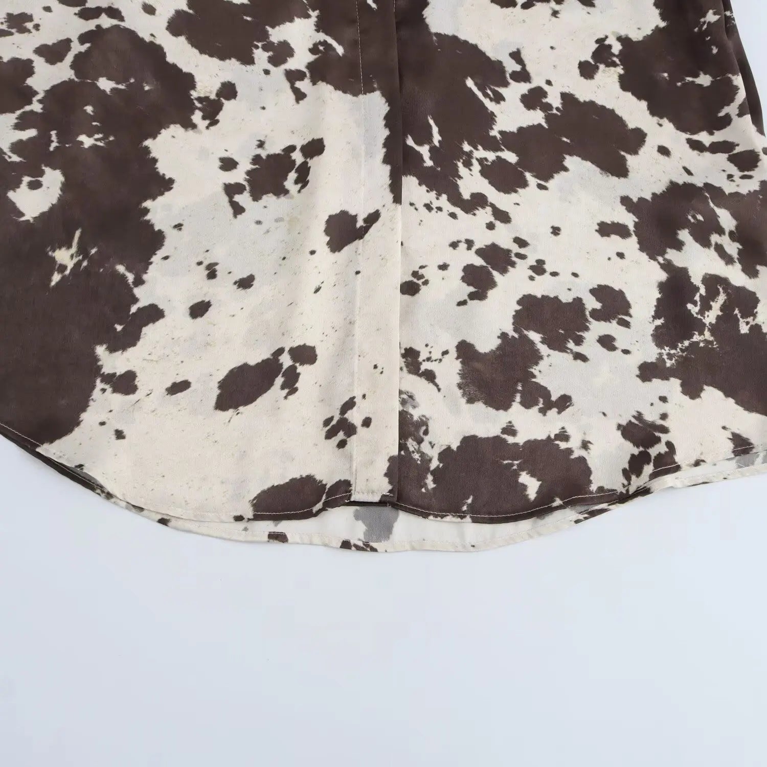 Brown Printed Casual Shirt and High Waist Drawstring Belt Satin Midi Skirt Matching Set for Women Spring Fashion Skirts Suit