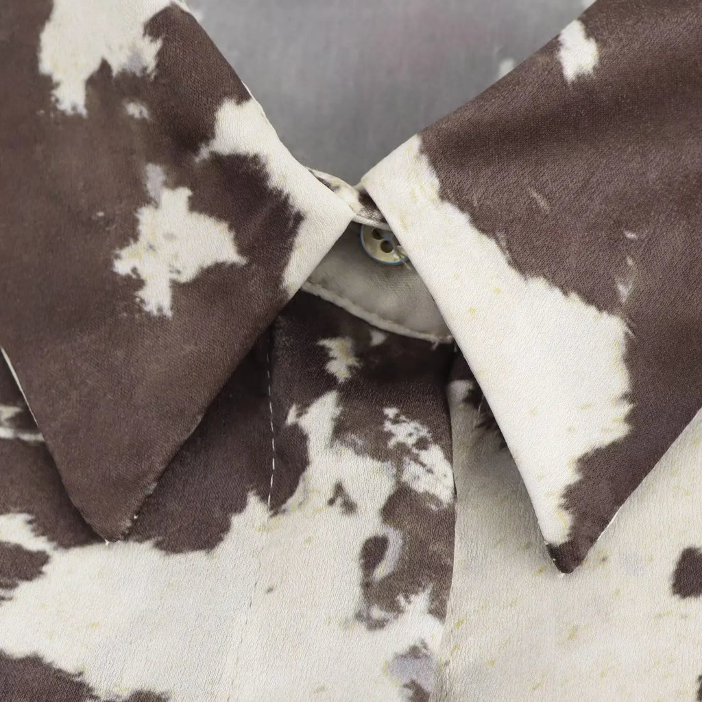 Brown Printed Casual Shirt and High Waist Drawstring Belt Satin Midi Skirt Matching Set for Women Spring Fashion Skirts Suit