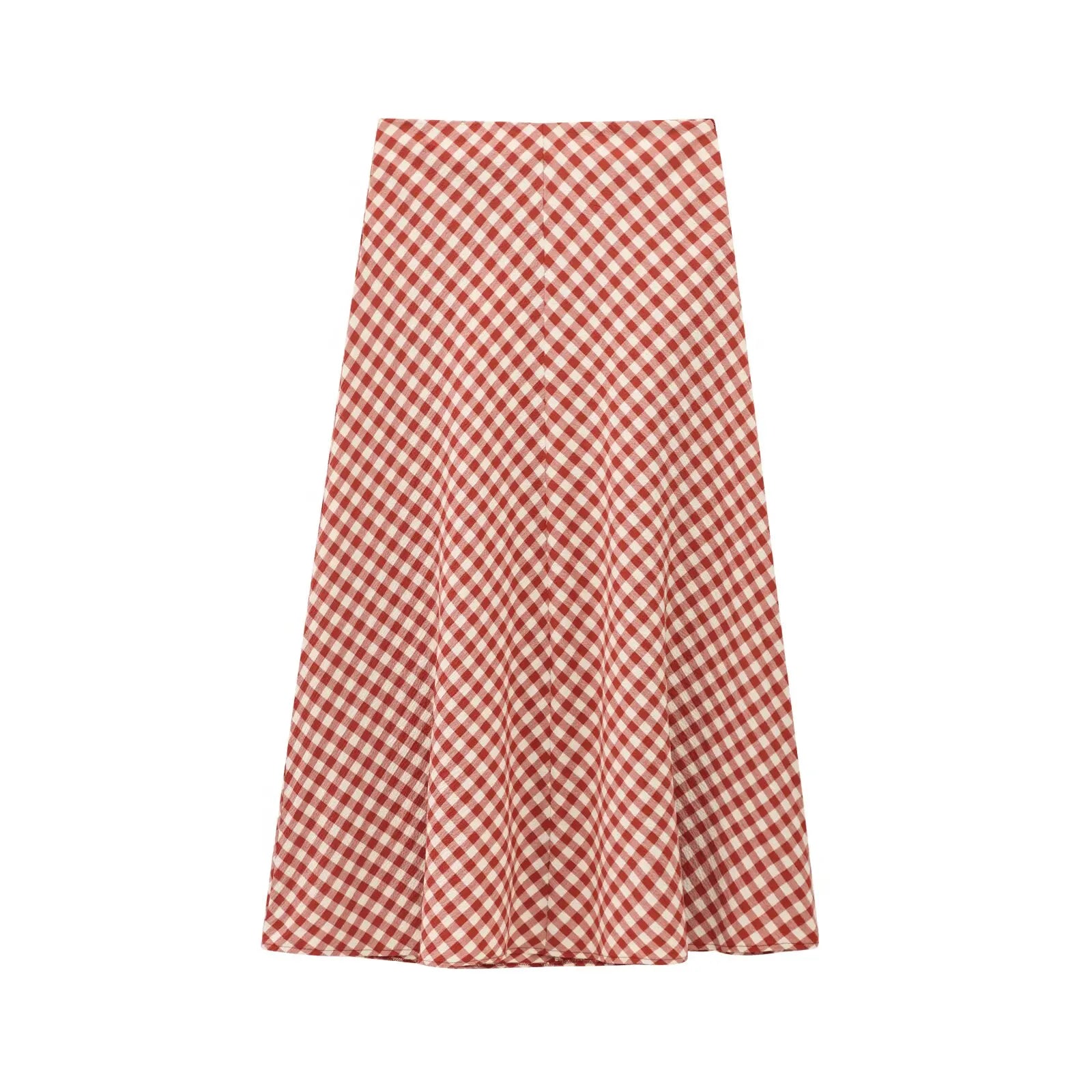 Women Pink Plaid Two-Piece Set Strapless Sling Crop Top with Elastic Waist A-Line Long Skirt Casual Loose Fit Beach Holiday Outfit