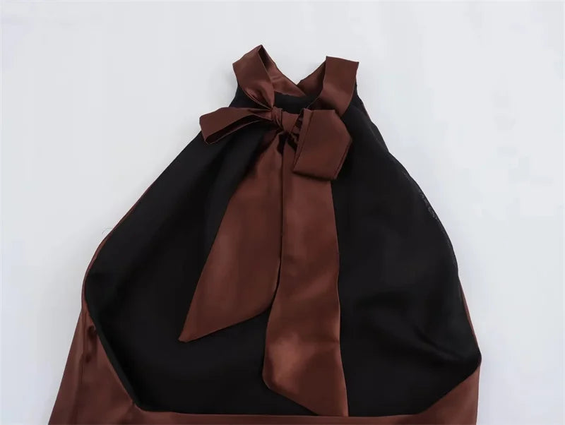 Elegant Satin Halter Dress for Women Off Shoulder Backless Long Sleeveless Evening Party Gown