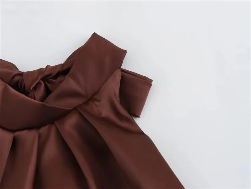 Elegant Satin Halter Dress for Women Off Shoulder Backless Long Sleeveless Evening Party Gown