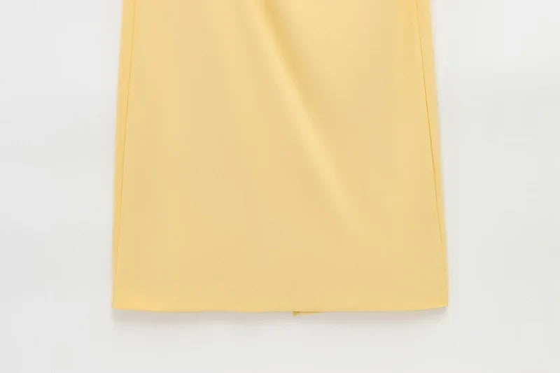 Yellow Draped Asymmetric Maxi Dress for Women Sleeveless Party Beach Summer Dress with Pleats