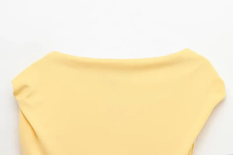 Yellow Draped Asymmetric Maxi Dress for Women Sleeveless Party Beach Summer Dress with Pleats