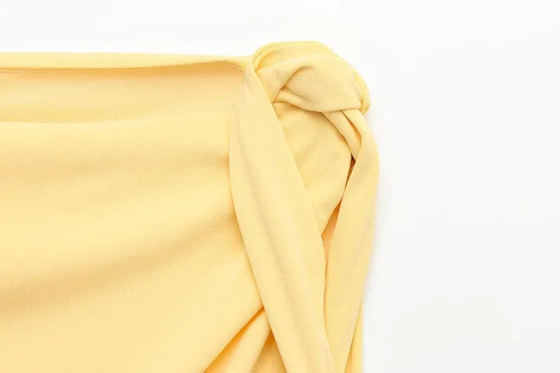 Yellow Draped Asymmetric Maxi Dress for Women Sleeveless Party Beach Summer Dress with Pleats