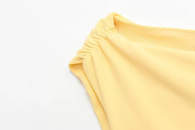 Yellow Draped Asymmetric Maxi Dress for Women Sleeveless Party Beach Summer Dress with Pleats