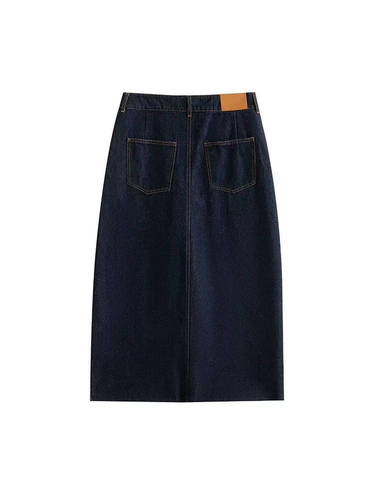 Casual Denim Long Skirt and Cropped Vest Set for Women Stylish Denim Coat Suit Casual Chic Outfit