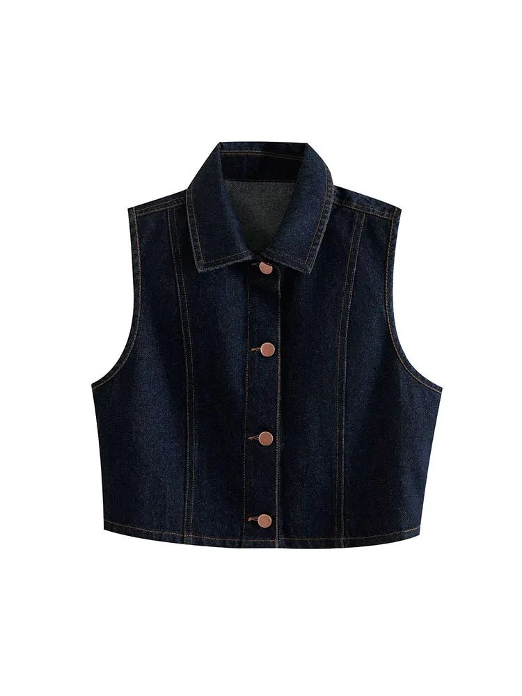 Casual Denim Long Skirt and Cropped Vest Set for Women Stylish Denim Coat Suit Casual Chic Outfit