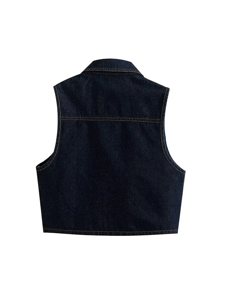 Casual Denim Long Skirt and Cropped Vest Set for Women Stylish Denim Coat Suit Casual Chic Outfit