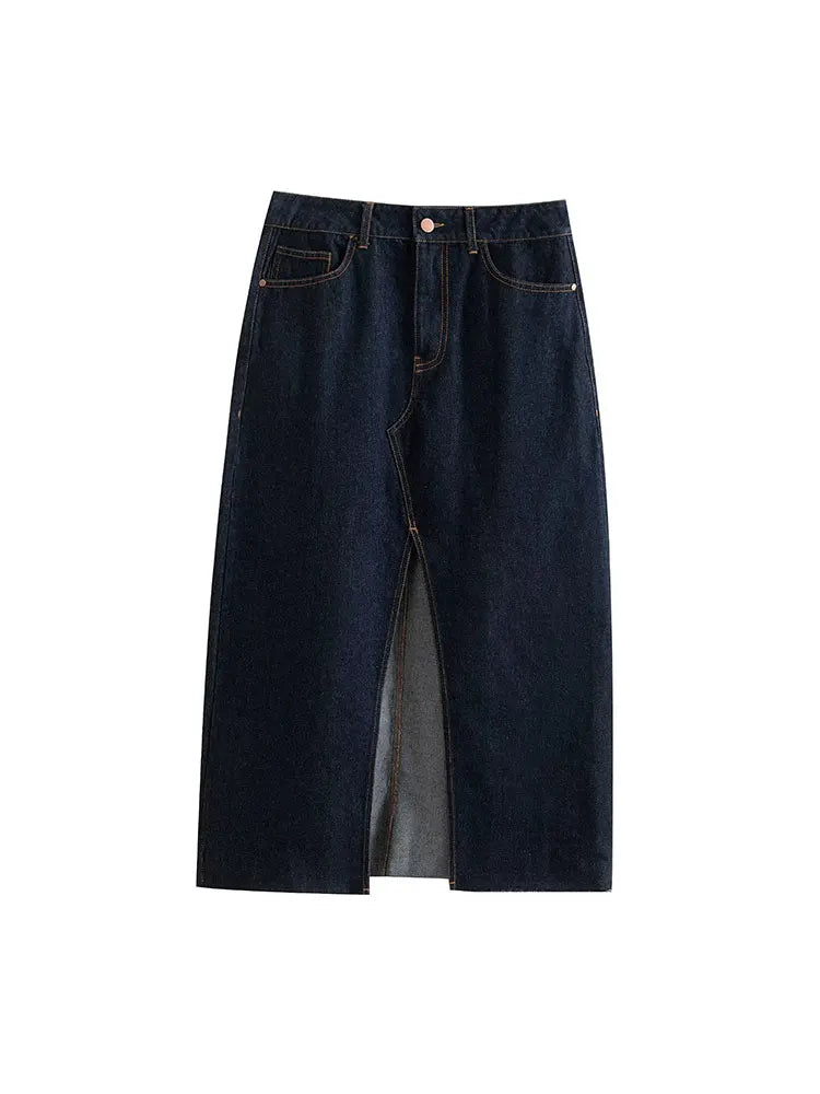 Casual Denim Long Skirt and Cropped Vest Set for Women Stylish Denim Coat Suit Casual Chic Outfit