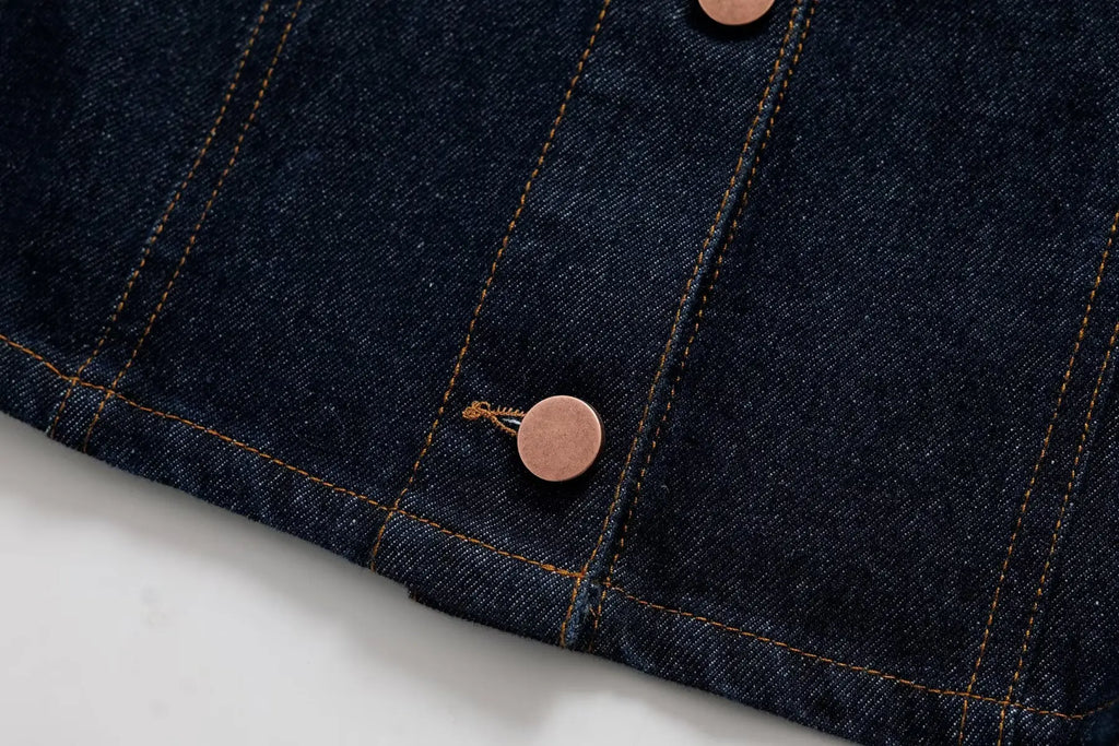 Casual Denim Long Skirt and Cropped Vest Set for Women Stylish Denim Coat Suit Casual Chic Outfit