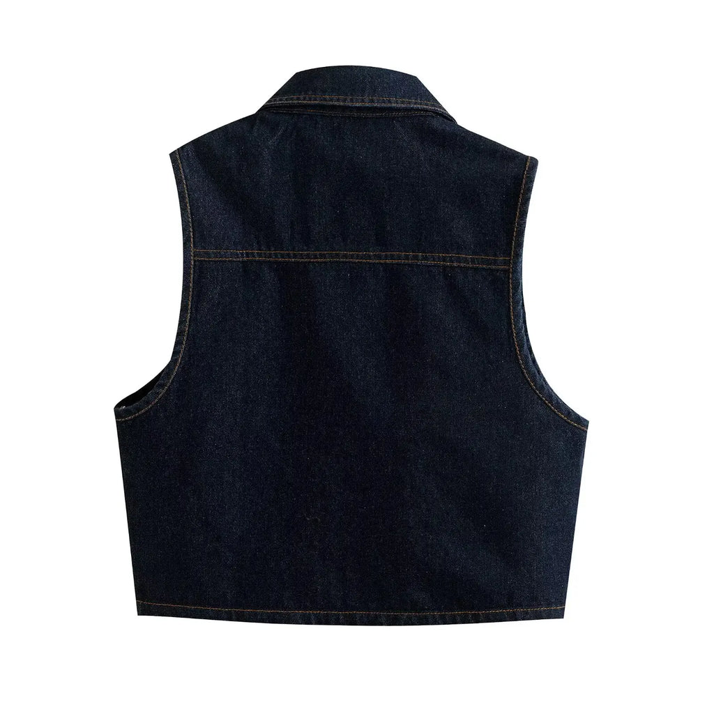 Casual Denim Long Skirt and Cropped Vest Set for Women Stylish Denim Coat Suit Casual Chic Outfit