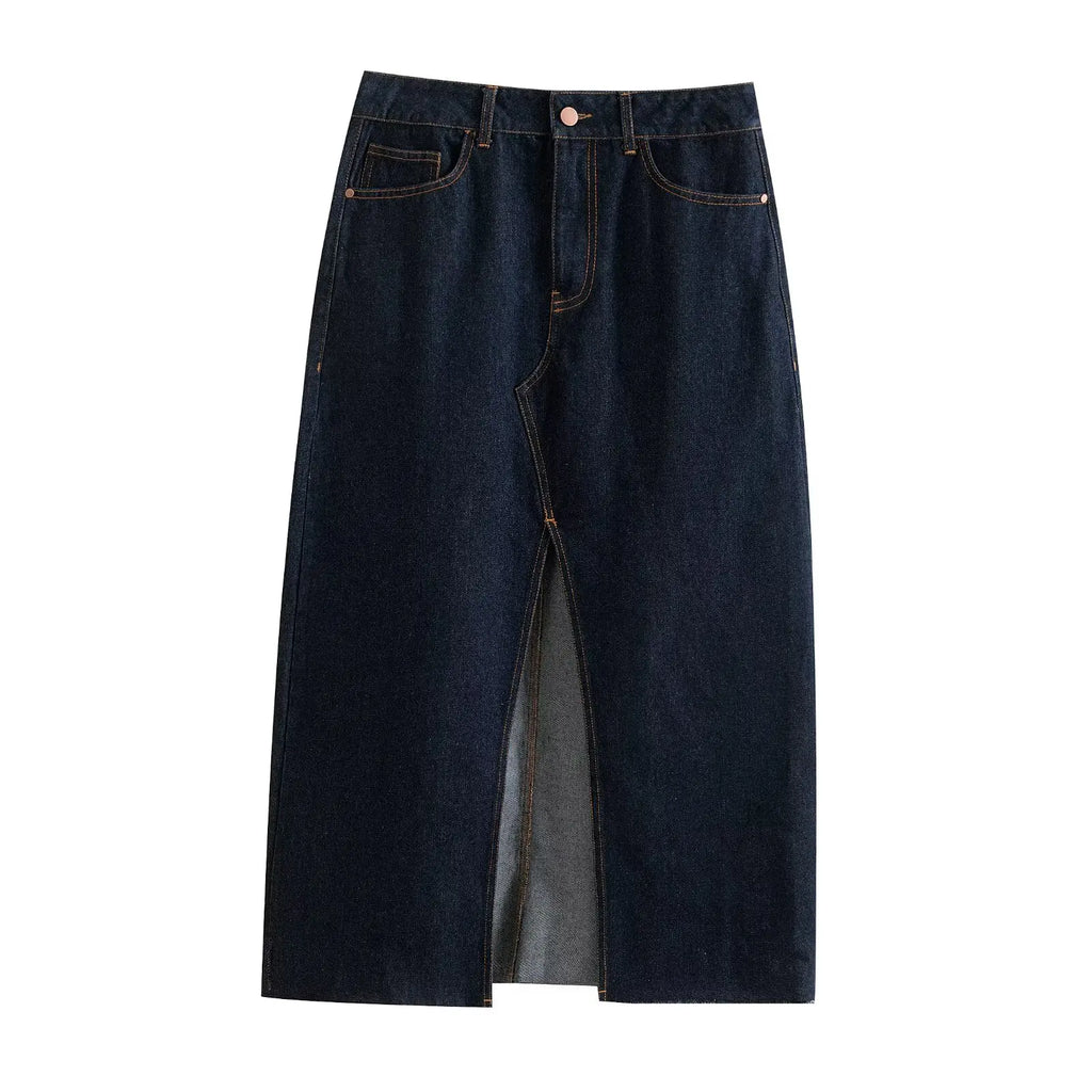 Casual Denim Long Skirt and Cropped Vest Set for Women Stylish Denim Coat Suit Casual Chic Outfit