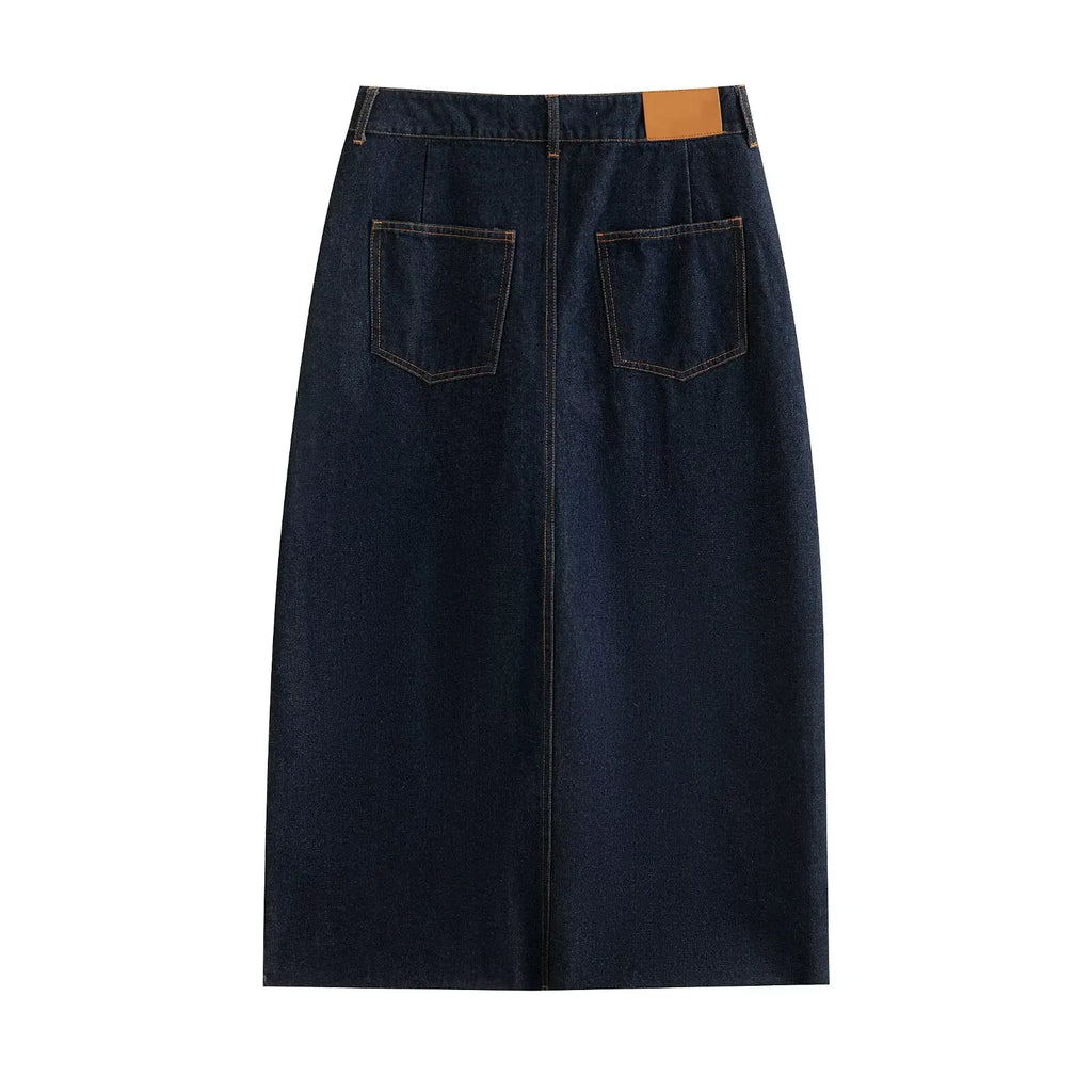 Casual Denim Long Skirt and Cropped Vest Set for Women Stylish Denim Coat Suit Casual Chic Outfit