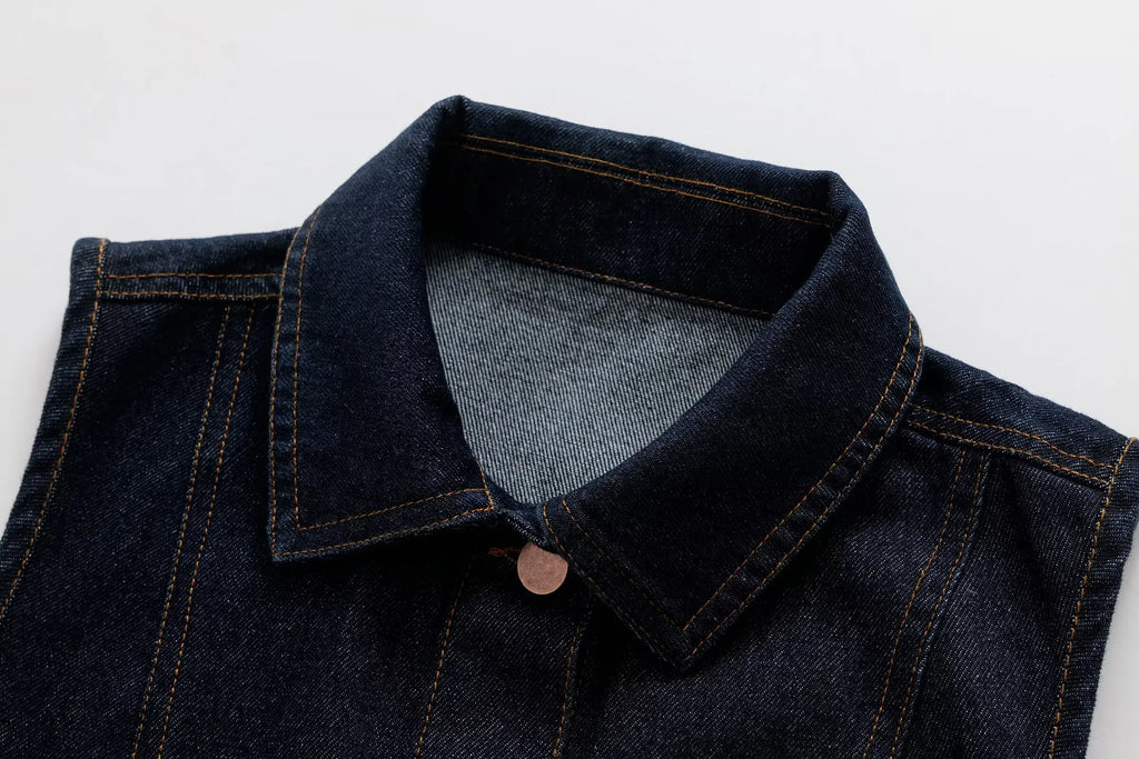 Casual Denim Long Skirt and Cropped Vest Set for Women Stylish Denim Coat Suit Casual Chic Outfit