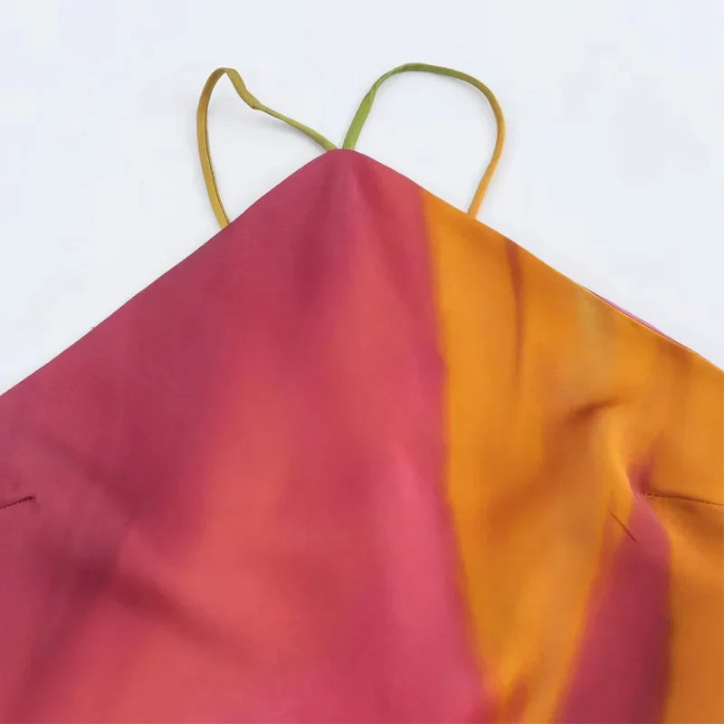 Vivid Print Halter Midi Dress for Women Long Tie Dye Satin Backless Summer Dress Elegant Holiday Wear