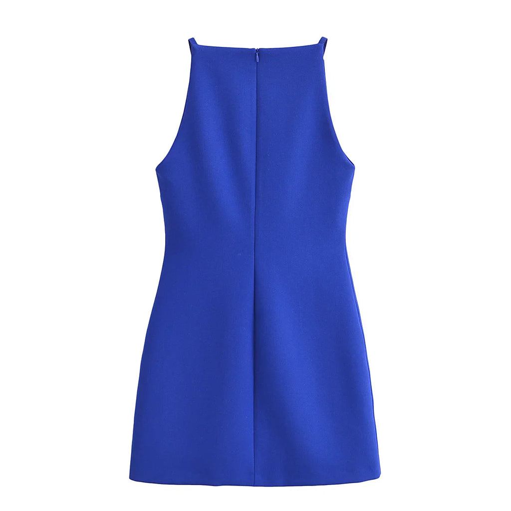 Elegant Off Shoulder Halter Mini Dress for Women with Bright Red and Classic Blue Options, Perfect for Summer Parties and Casual Wear