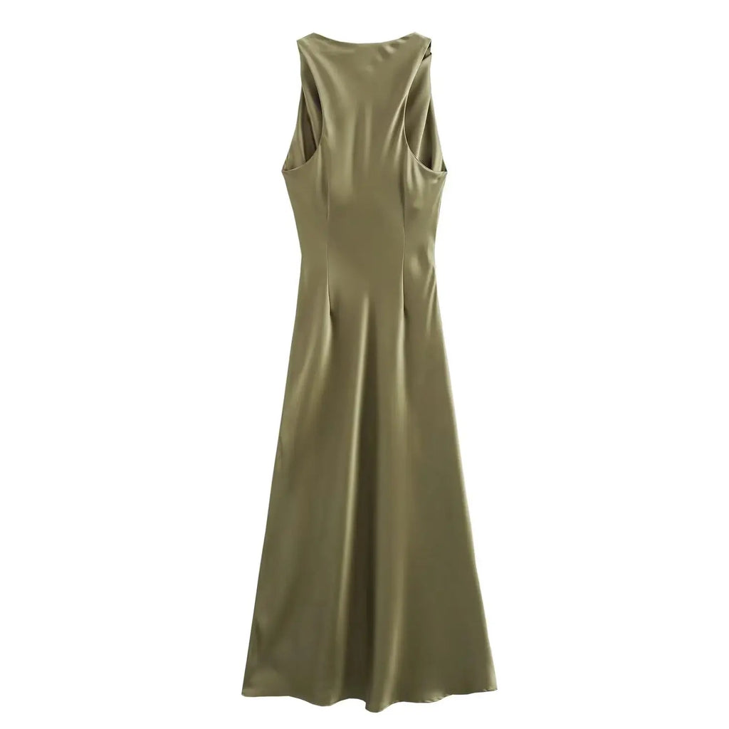 Elegant Satin Long Dress for Women Summer Slip Midi Dress Sleeveless Evening Party Dress Sophisticated Female Evening Wear
