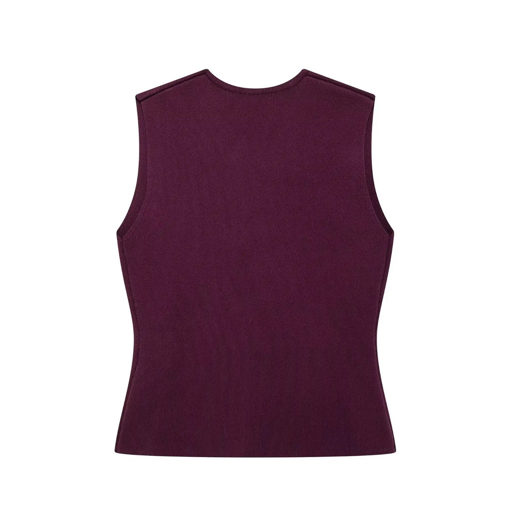 Women Two Piece Knit Vest and Side Zipper Midi Skirt Set Sleeveless V Neck Button Detail Stylish High Street Outfit for Ladies