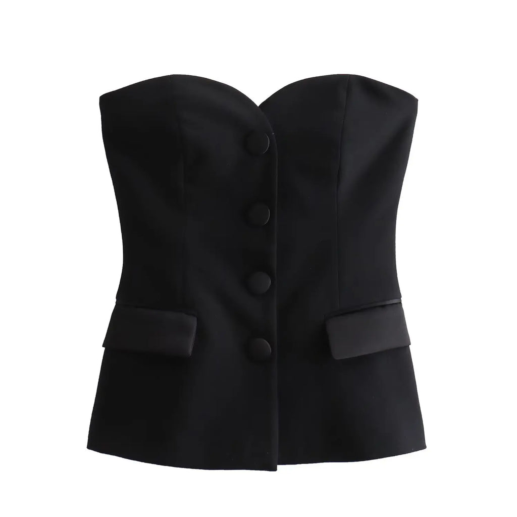 Elegant Two-Piece Women's Outfit Featuring Unique Tight Bra Shorts and Slim High Waist Skirt with Stylish Flip Spliced Tube Corset Top